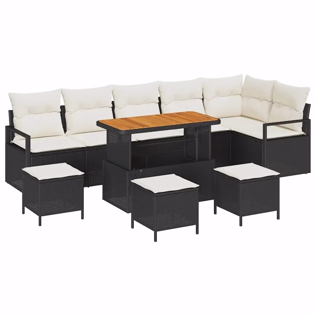 Set Divano da Giardino vidaXL 10 Pezzi a Forma di L con Tavolino e Cuscini Nero in Polyrattan e Acciaio – 2