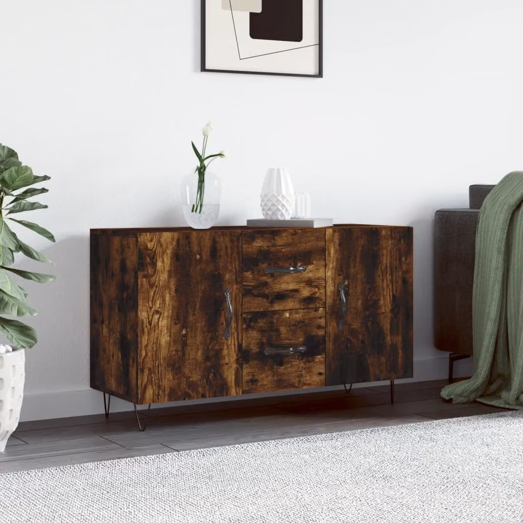 Credenza moderna vidaXL in legno multistrato color rovere fumo e metallo, L 100 x P 36 x H 60 cm