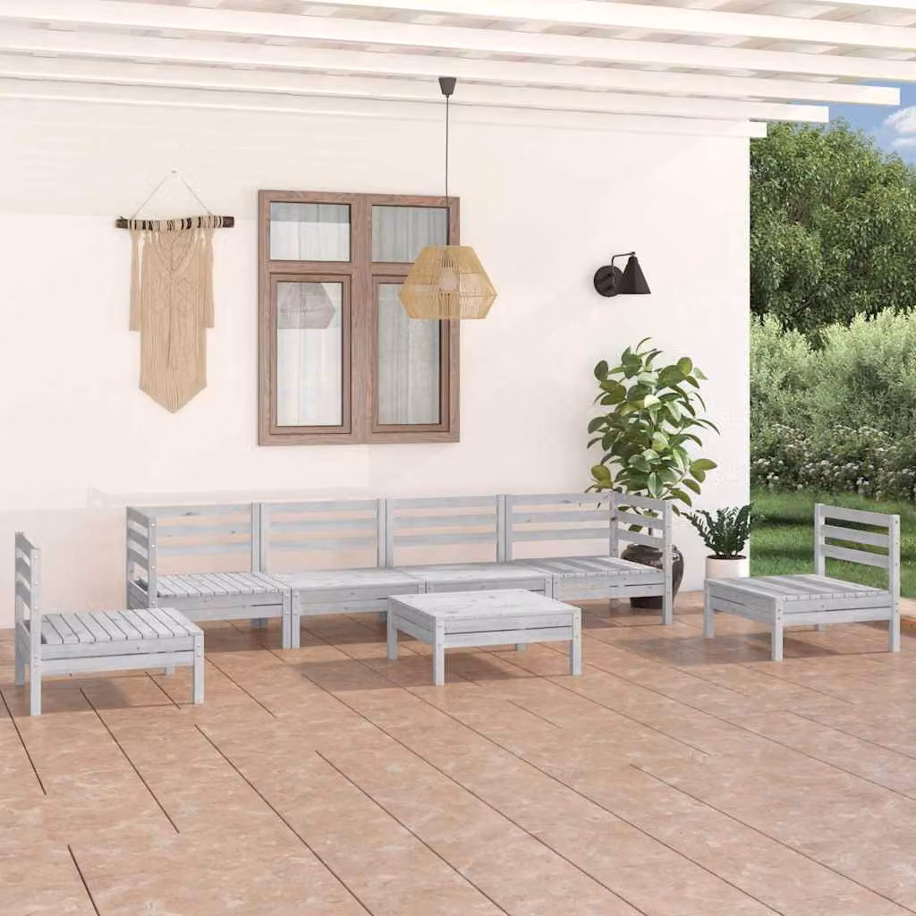 Set di divani da giardino vidaXL in legno di pino bianco con 7 pezzi e cuscini inclusi