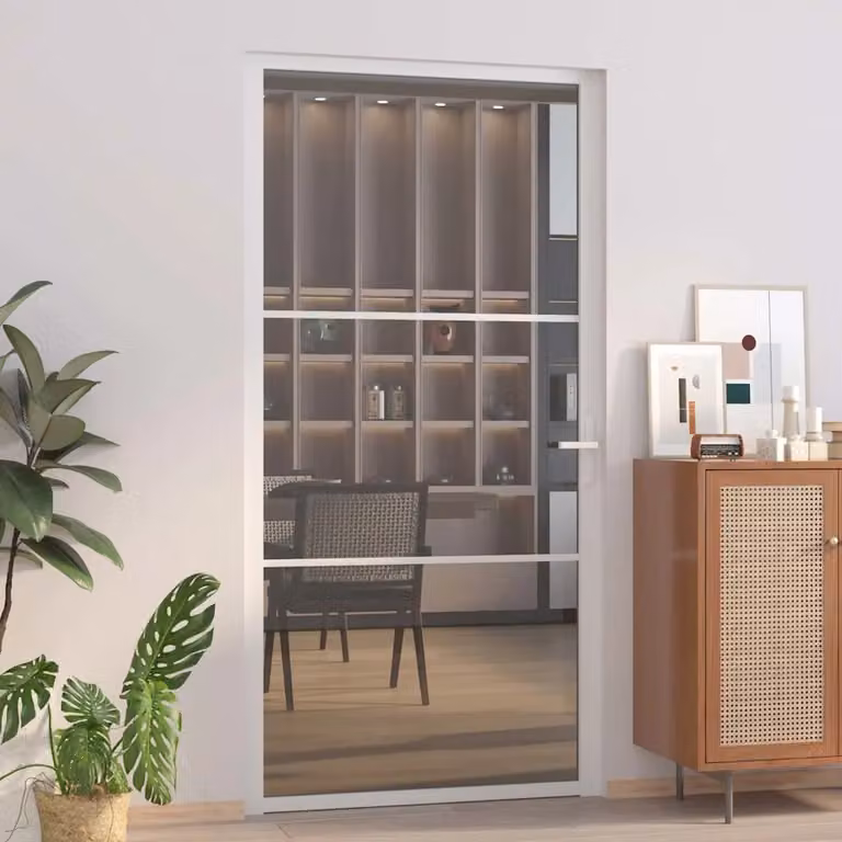 Porta interna moderna vidaXL in alluminio e vetro trasparente, colore bianco, L: 102,5 cm, H: 201,5 cm