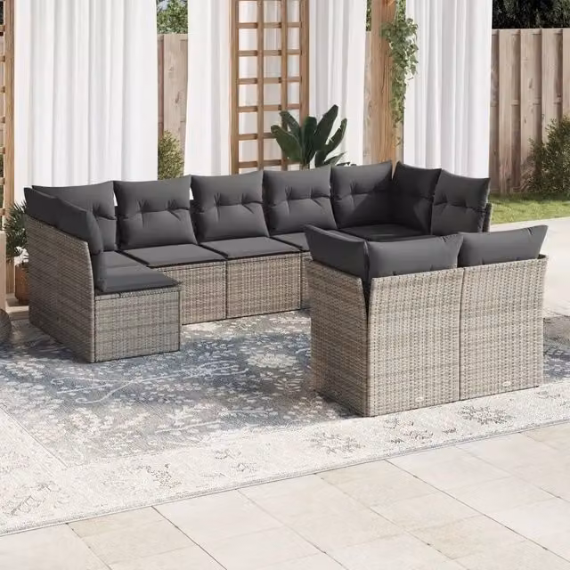 Set Divano da Giardino 9 pz con Cuscini Grigio in Polyrattan 3218150