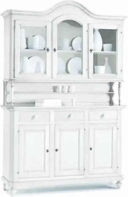 Cristalliera Shopinnovativo in stile classico con 8 ante in vetro e 4 cassetti, finitura noce bianca, L: 196 cm, P: 43 cm, H: 218 cm