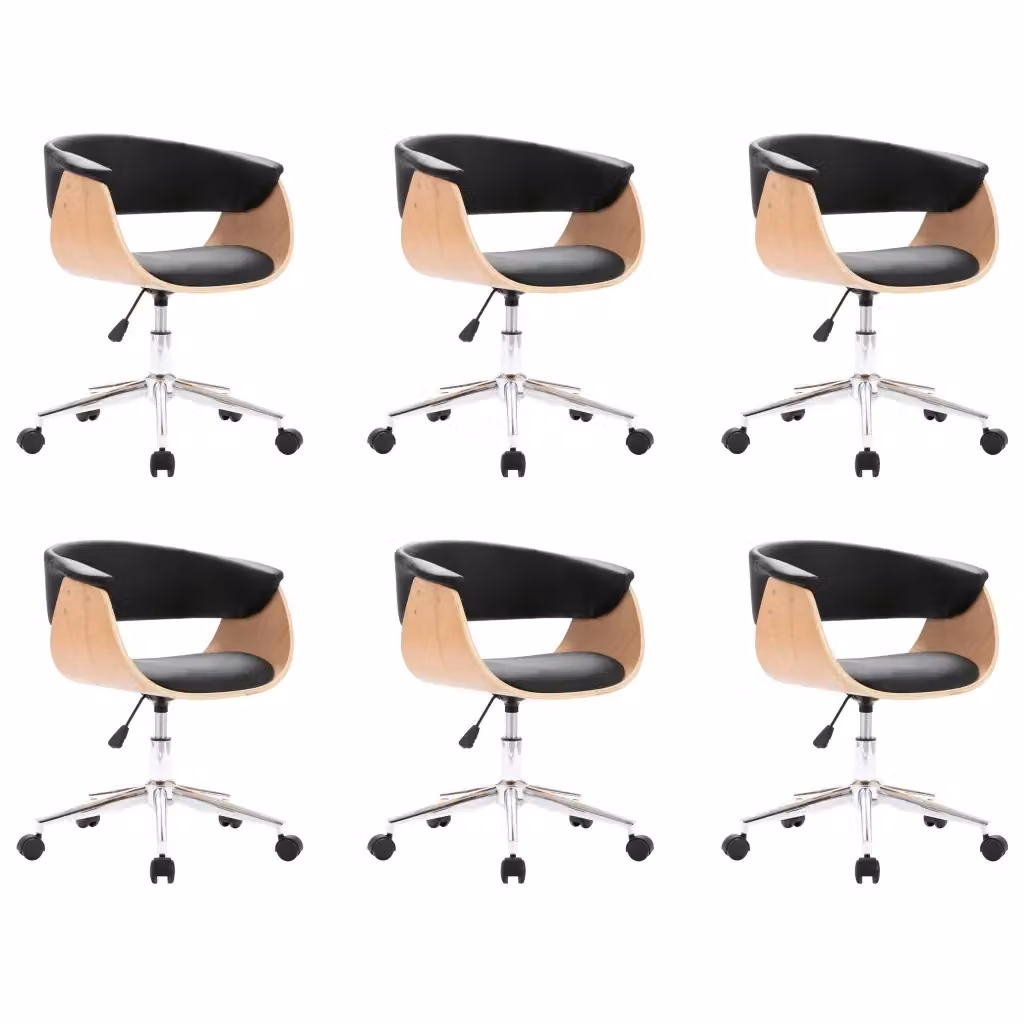 Set di 6 sedie da pranzo girevoli vidaXL in similpelle nera con ruote e design moderno – 2