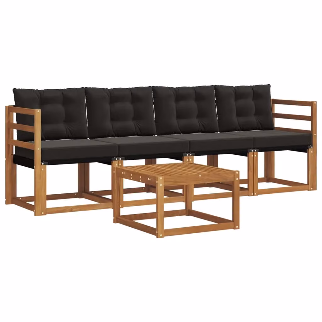 Set di mobili da giardino vidaXL composto da 5 pezzi con divano a 3 posti, poltrone e tavolino da caffè in legno di acacia trattato e tessuto textilene, colore marrone e nero – 2