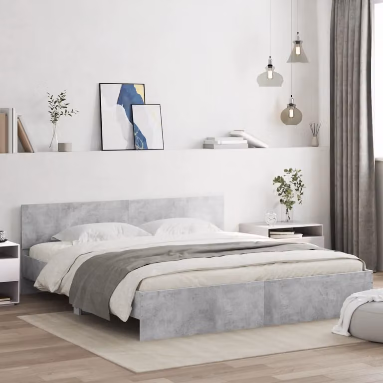vidaXL Giroletto con Testiera, Illuminazione LED e Porta USB, Grigio, L/P/H: 203 x 185 x 180 cm