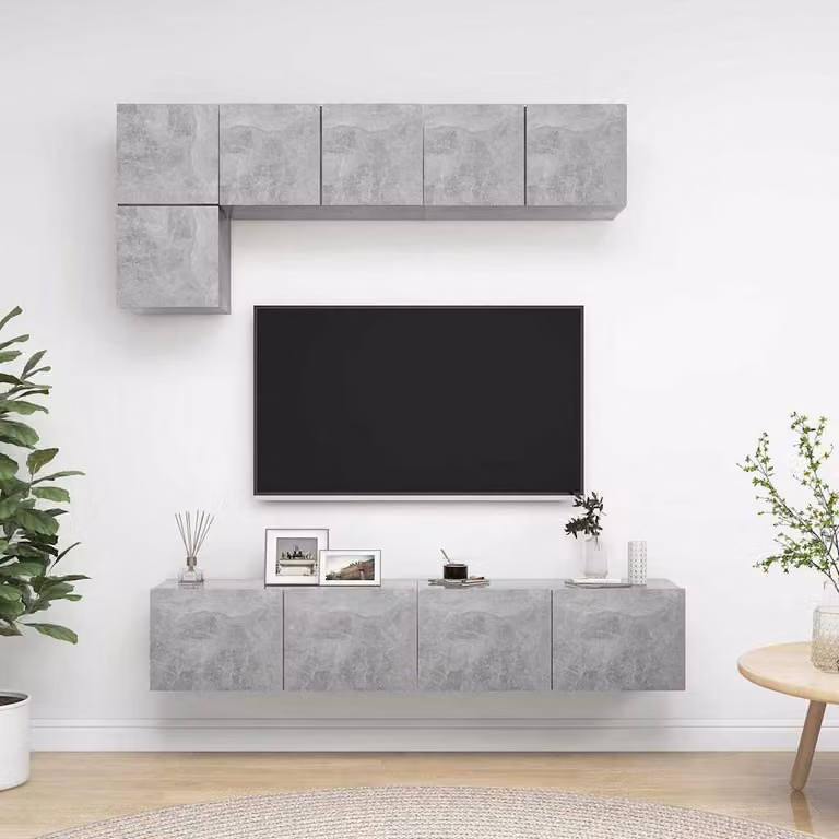 vidaXL Set di Mobili Porta TV 5 Pezzi Moderno in Legno Multistrato e MDF Grigio Cemento
