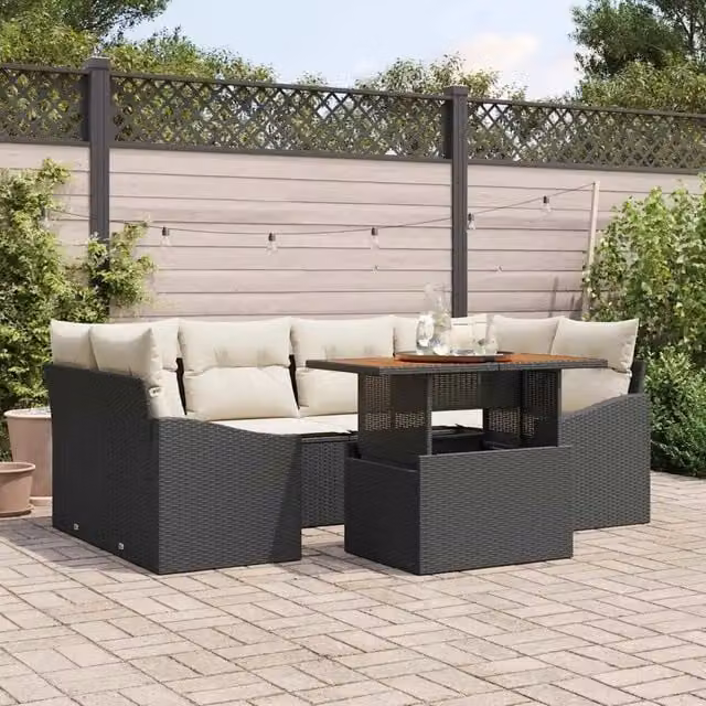 Set Divano da Giardino 7 pz Nero e Crema 3349788