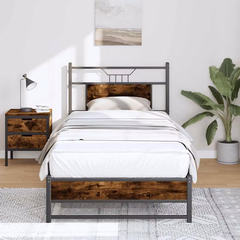 Giroletto vidaXL senza materasso in rovere fumo e metallo L/P/H: 196 x 80 x 91,5 cm