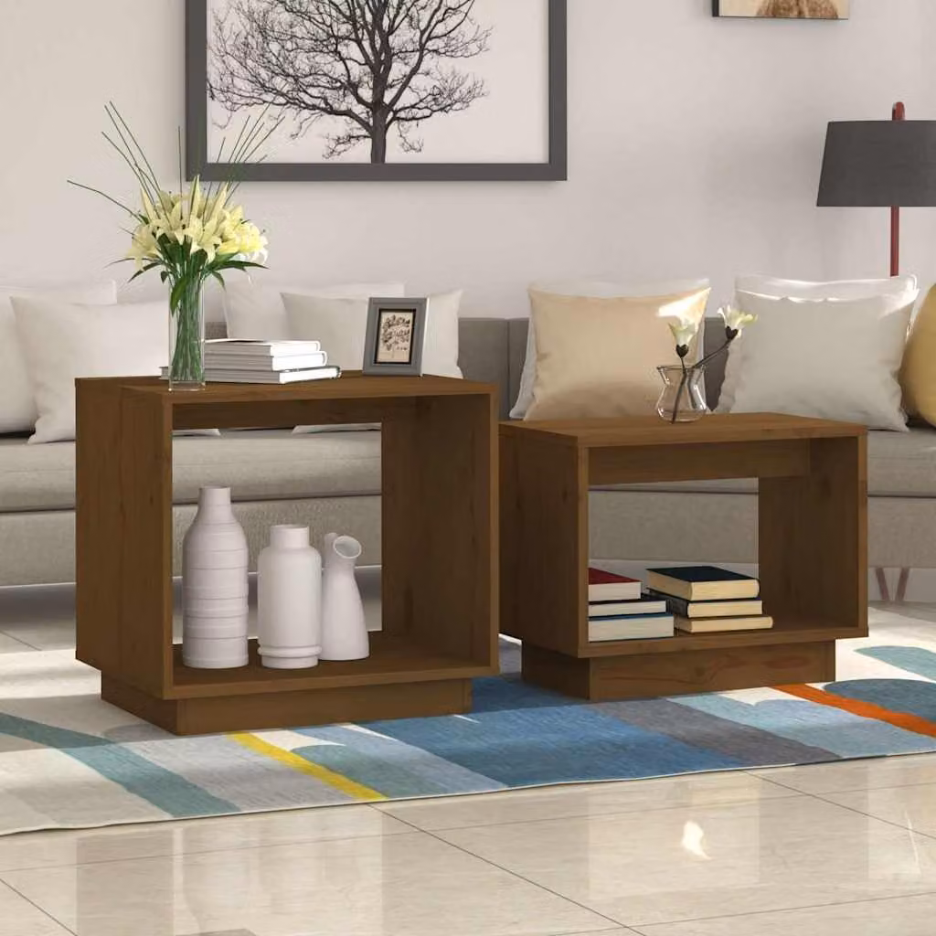 Set di 2 tavolini da salotto vidaXL ad incastro in legno di pino colore marrone