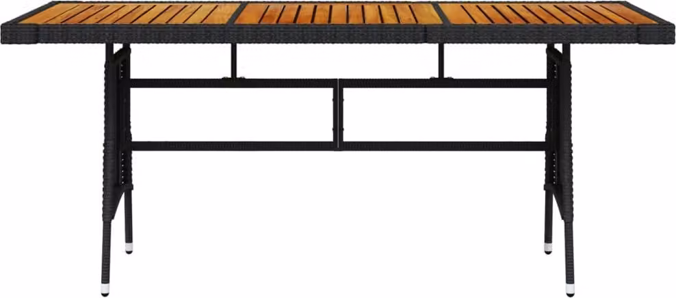 Tavolo Giardino Nero 160x70x72cm Polyrattan e Massello d'Acacia