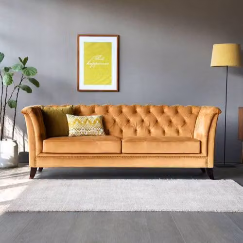 Design Chesterfield Sofagarnitur 3-Sitzer Textil Couch Polster Sofas Sofa Sitz