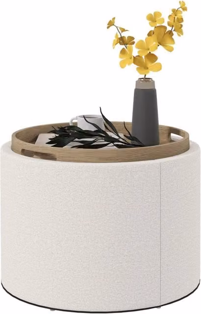 Pouf contenitore con coperchio reversibile Xylo in tessuto lino color beige L/P/H: 56 x 56 x 42 cm