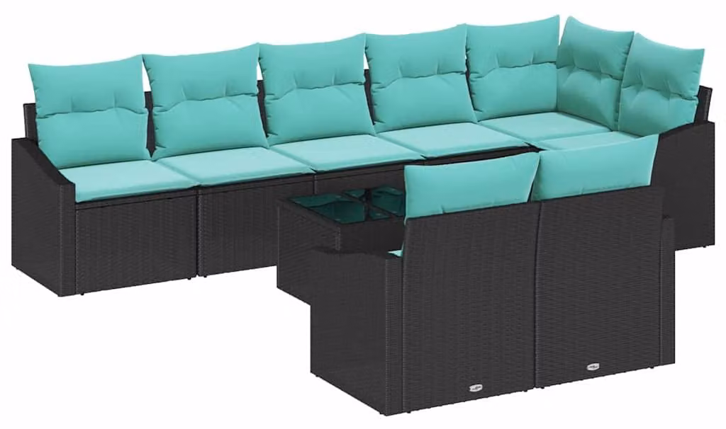 Set di divani con cuscino 9 pcs Nero polyrattan