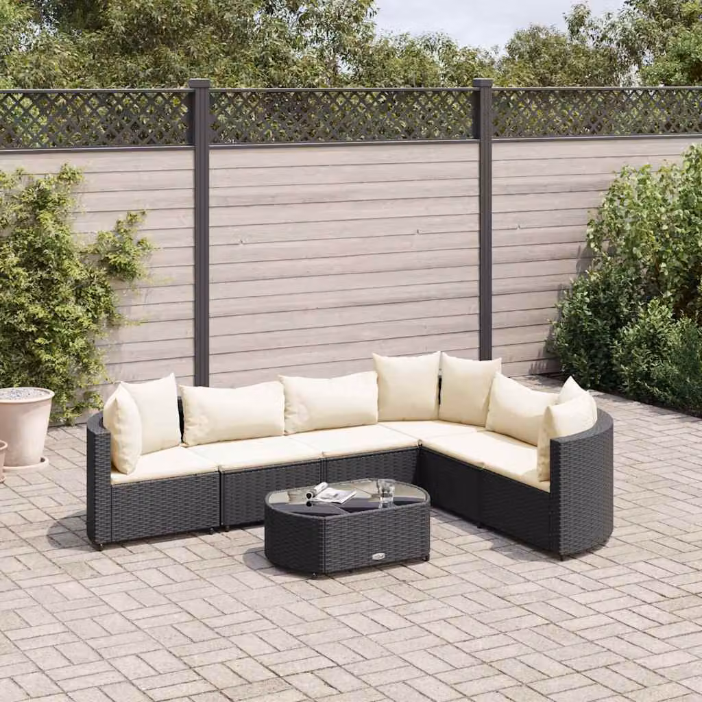 vidaXL Set Divani da Giardino con Cuscini 7pz Nero Polyrattan