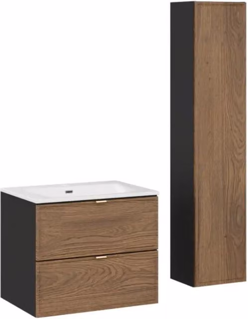 Insieme SAVIA: mobile sotto lavabo 60cm + lavabo da incasso bianco + colonna di contenimento