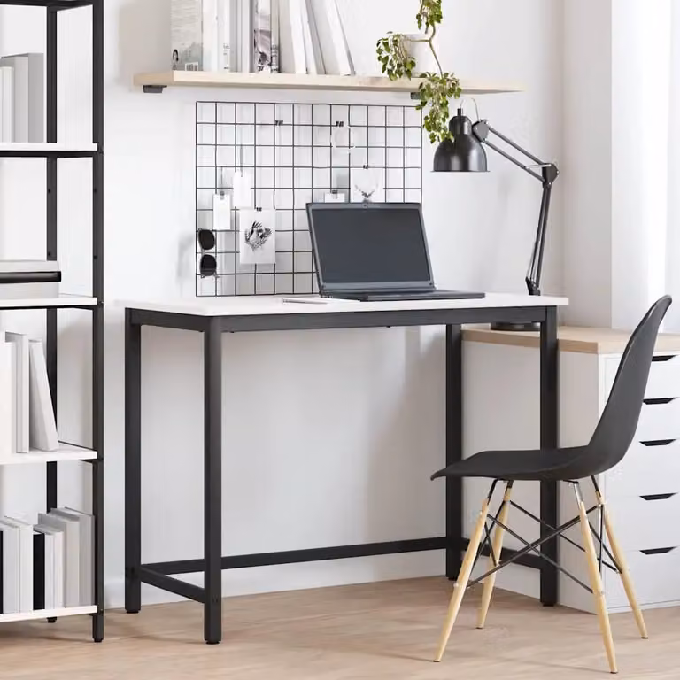 Tavolo moderno vidaXL bianco in legno ingegnerizzato e metallo L: 100 cm, P: 50 cm, H: 77 cm