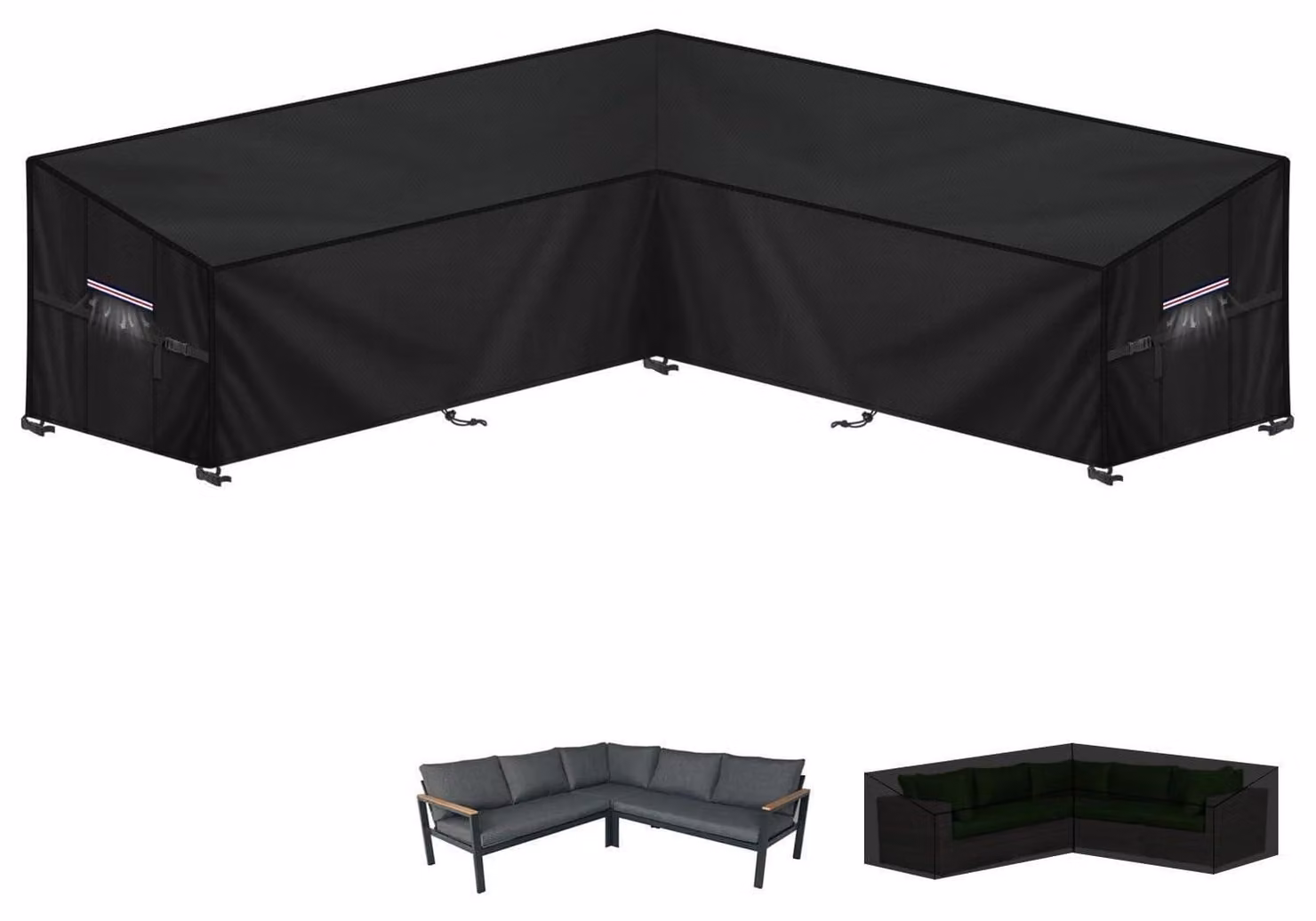 Copertura impermeabile per divano da giardino a forma di L, dimensioni 255x255x87x80/60 cm, realizzata in tessuto Oxford 420D