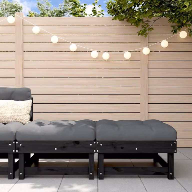 Set di 2 poggiapiedi da giardino vidaXL in legno di pino nero con cuscini antracite