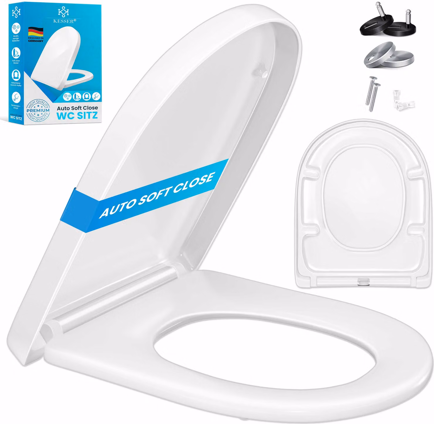 Coperchio per WC KESSER® in Duroplast, con sistema di chiusura rallentata e ammortizzata, e fissaggio in acciaio inossidabile