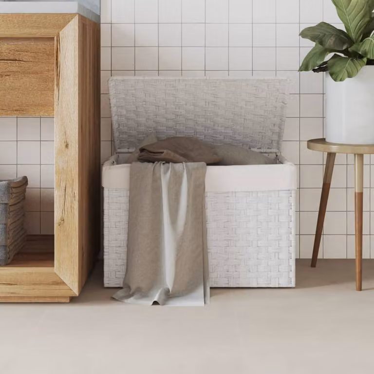 Cesto portabiancheria con coperchio vidaXL in rattan bianco L: 55,5 cm, P: 35 cm, H: 34 cm