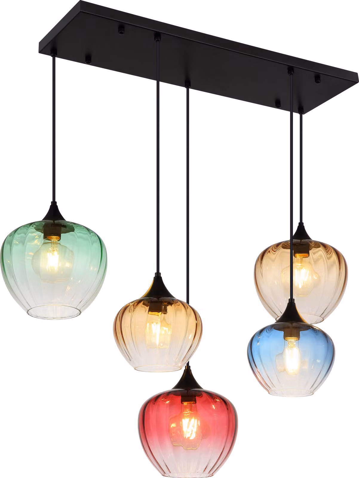 Lampada a sospensione, 5 lampadine, vetro colorato, nero, L 86 cm