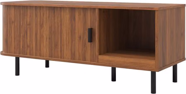 Tavolino da salotto Chicfurn moderno con anta scorrevole e vano aperto in MDF e composito, colore marrone, L: 110 cm, P: 40 cm, H: 55 cm