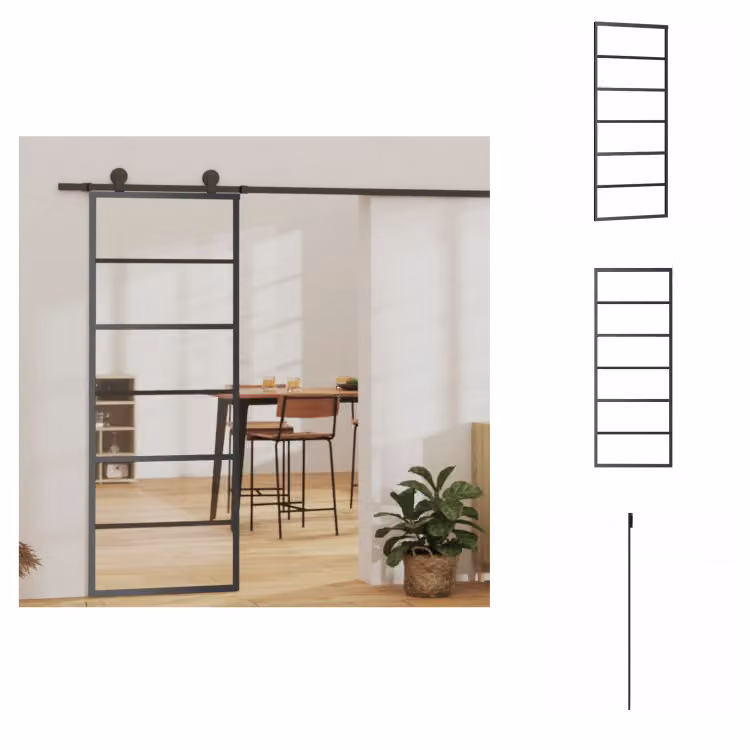 vidaXL Porta scorrevole ESG in vetro e alluminio 76x205 cm nero - Porte