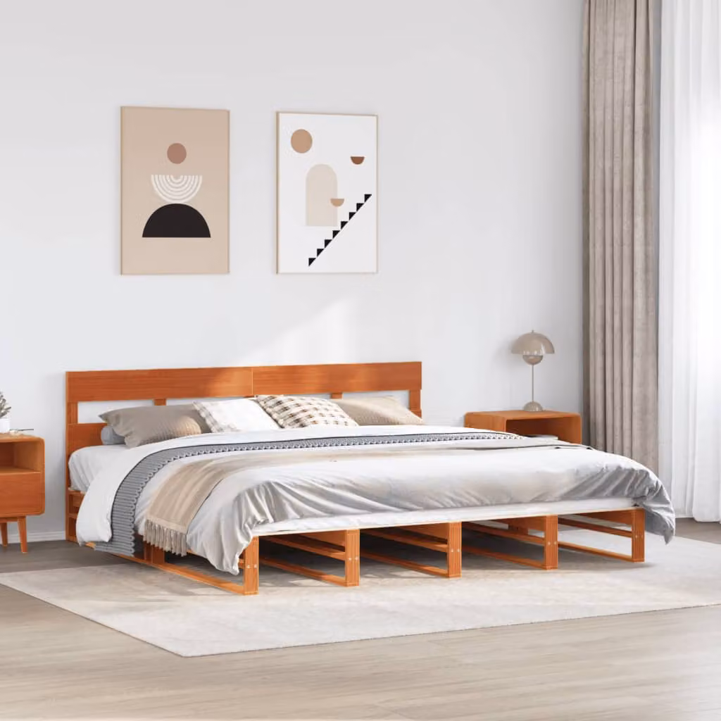 Letto in legno di pino vidaXL color marrone cera con doghe fisse, L/P: 200 x 200 cm