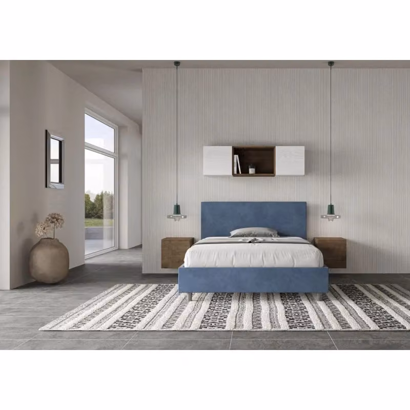 Letto imbottito Adele Ityhome in microfibra blu con rete, L: 130 cm, P: 212 cm, H: 106 cm – 2