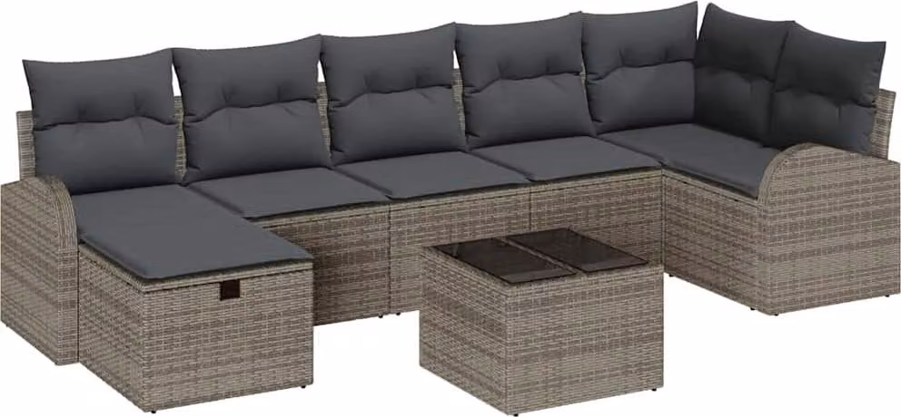 Set Divano da Giardino con cuscino 8 pcs Grigio Poly Rattan