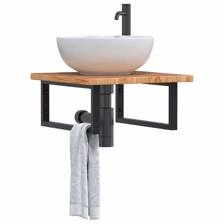 vidaXL Ripiano a Parete per Lavabo Moderno in Rovere e Metallo Nero e Marrone