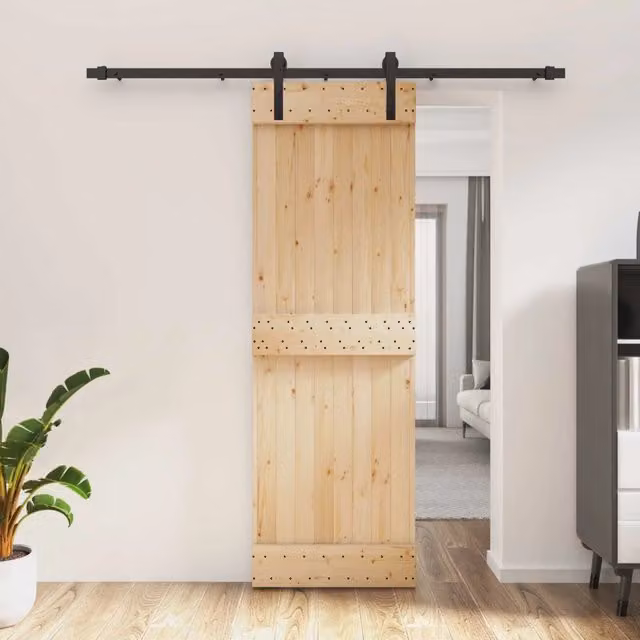 Porta scorrevole moderna vidaXL in legno e acciaio, colori marrone, nero e beige, L: 200 cm, H: 210 cm – 1