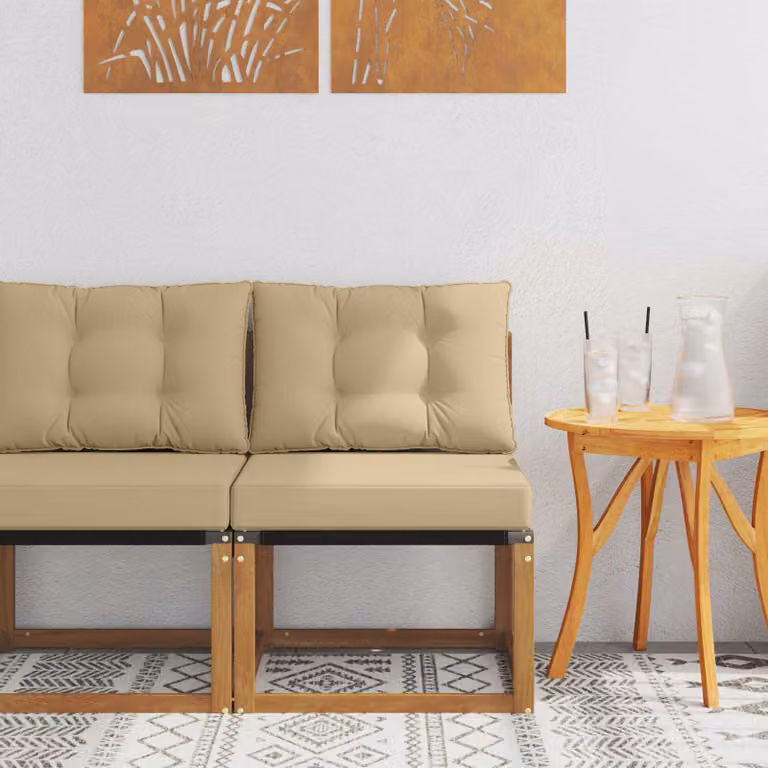 Divano centrale da esterno moderno vidaXL in legno di acacia color naturale e beige