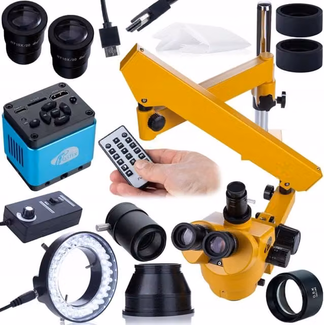 Microscopio Trinoculare Rosfix Neptune Pro con Zoom 7-45x, Fotocamera 4K e Illuminatore LED, Sistema Ottico Greenough