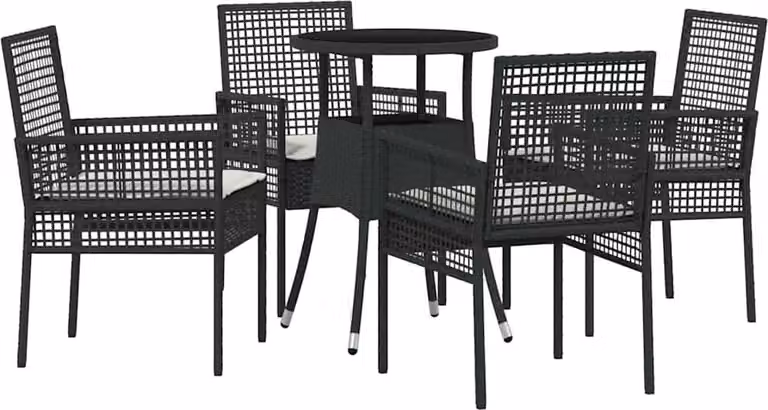 Set da Pranzo per Giardino 5 pcs Nero polyrattan