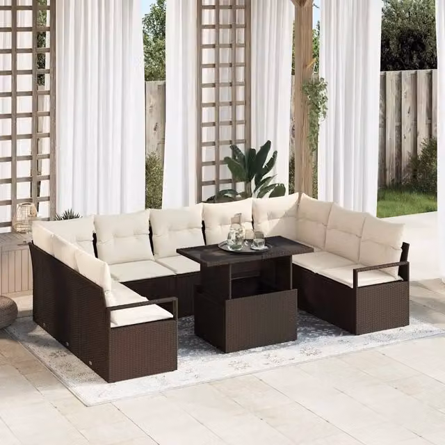 Set Divano da Giardino 10 pz Marrone Poly Rattan 3357621
