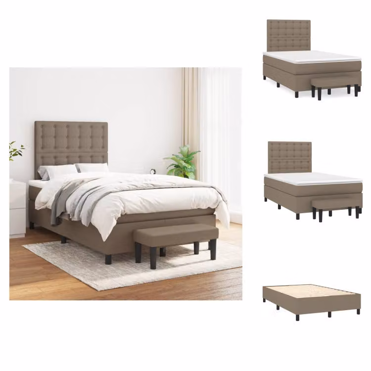 vidaXL Letto a molle con materasso in tessuto taupe 120x200 cm - Letti & strutture letto