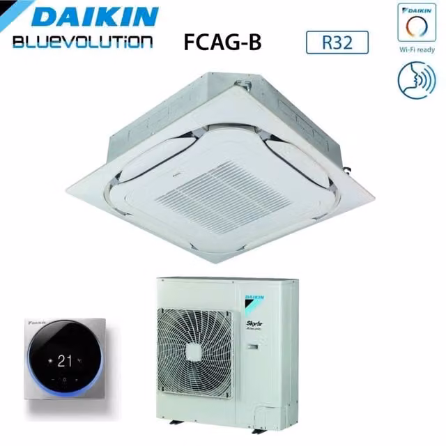 Condizionatore Daikin Bluevolution Round Flow a Cassetta 42000 BTU FCAG125B + AZAS125MV1 Bianco con Griglia Standard e Wi-Fi Opzionale