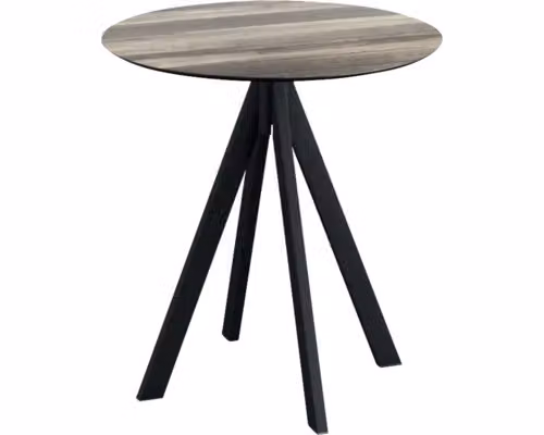 Infinity - Tavolo da terrazzo, struttura nera + piano in HPL effetto legno tropicale Ø70 cm, 1 pezzo