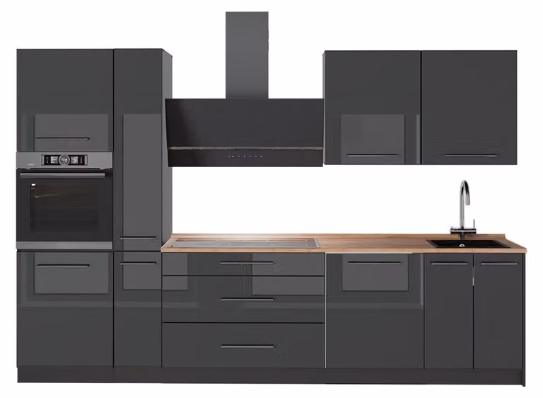 Cucina componibile Vicco Fame-Line Antracite lucido/Antracite 310 cm, PL Rovere, Model 64253