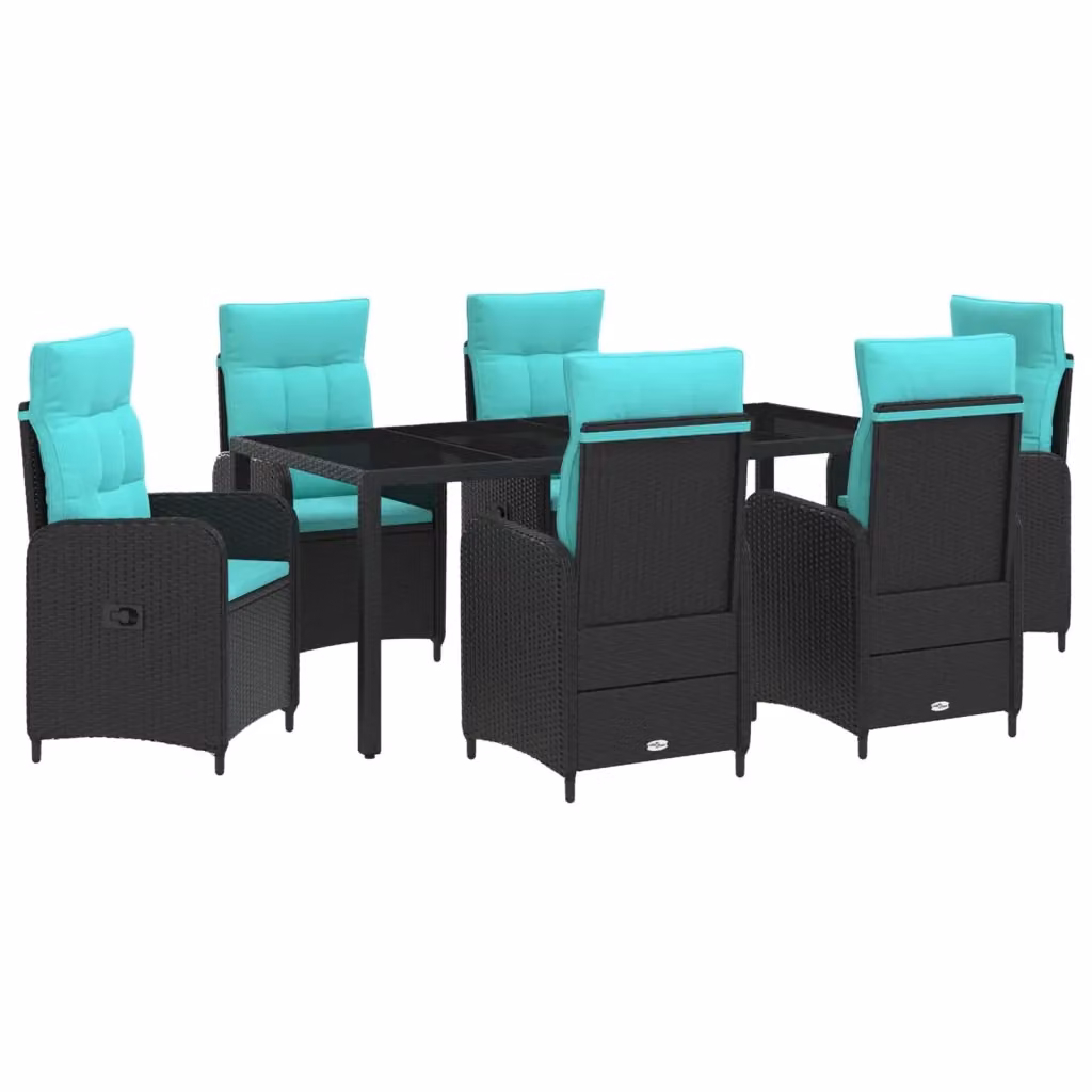 Set da pranzo per esterni vidaXL in polyrattan color turchese con tavolo in vetro rettangolare e 7 sedie – 2