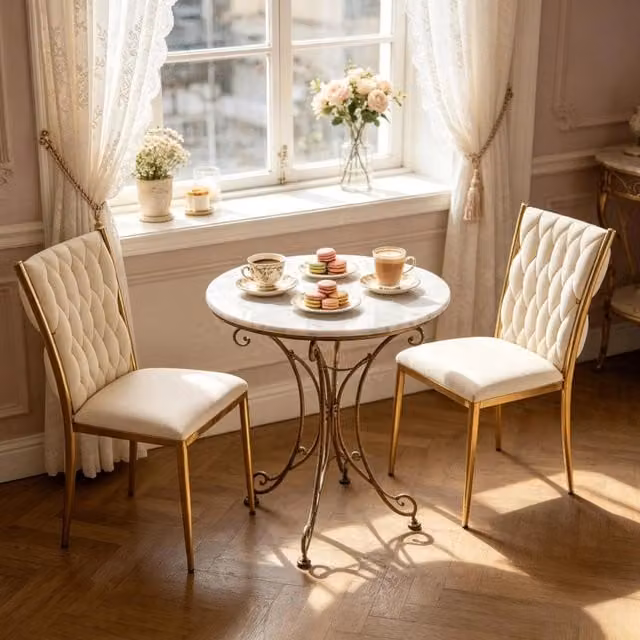 Coppia di sedie da pranzo in velluto crema con struttura in metallo dorato, schienale alto, 47x94,5x59,5 cm