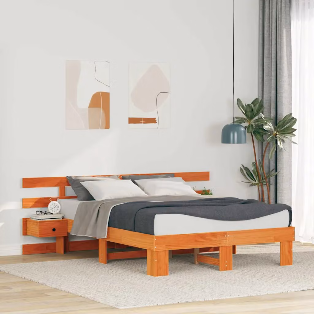 Struttura del letto moderna vidaXL in pino massello marrone L/P/H: 200 x 120 x 73 cm – 1