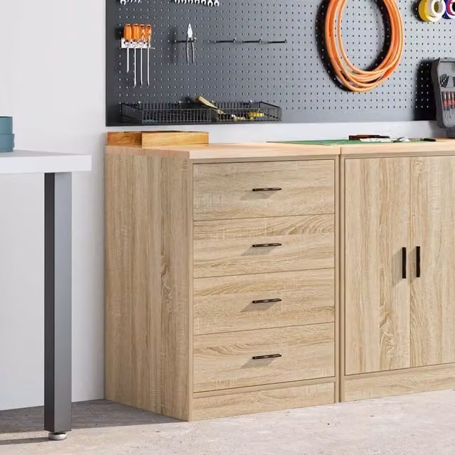 Armadietto da garage vidaXL in legno color rovere sonoma, montabile a parete, L: 60 cm, P: 51 cm, H: 85 cm