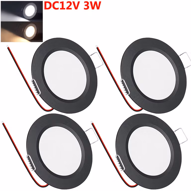 4x DC 12V LED faretto da incasso camper LED spot dimmerabile, spot da soffitto LED piatto, 3W 15LEDs spot da soffitto per RV barca caravan armadio, bianco freddo