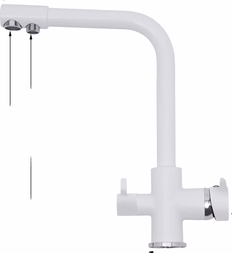 rubinetto da cucina a 3 vie, in ottone e acciaio inox, girevole a 360 gradi, con due maniglie, BIANCO