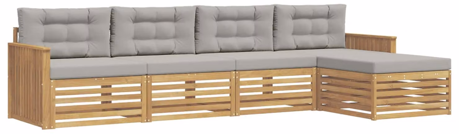 Set di divani da esterno, 5 pezzi, bianco e grigio chiaro