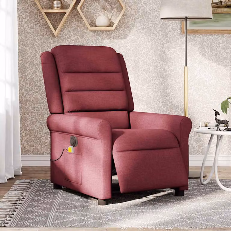 vidaXL Poltrona Massaggiante Reclinabile Elettrica Rosso Vino Tessuto