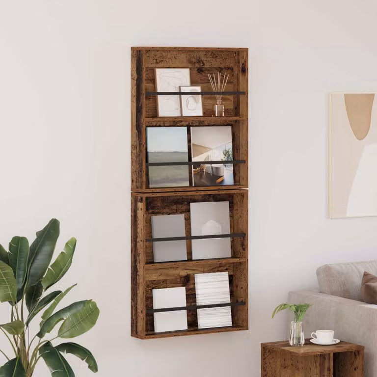 Set di 2 Scaffali per riviste vidaXL in Legno vecchio marrone, L: 60 cm, P: 12 cm, H: 70 cm