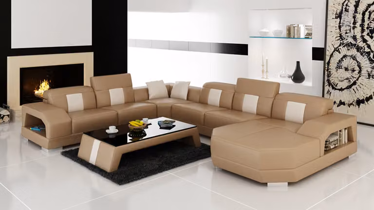 Ledersofa Couch Wohnlandschaft Ecksofa Eck Garnitur Design Modern Sofa mit USB